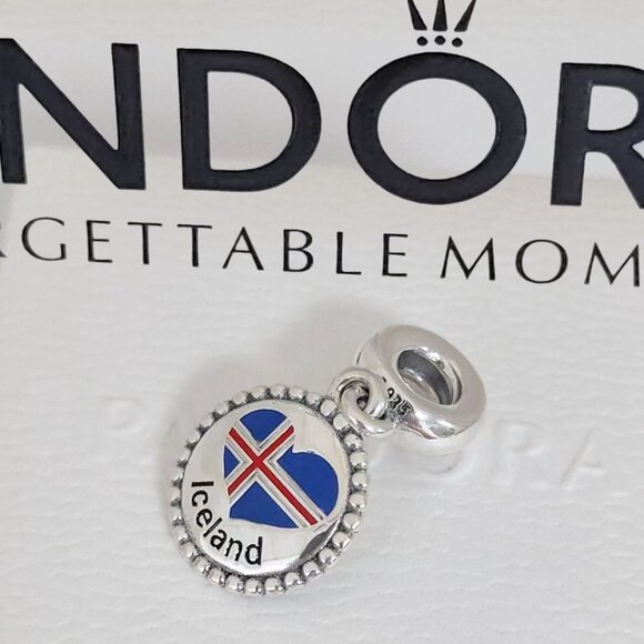 Pandora Iceland Heart Flag Dangle Charm with box - Picture 1 of 7